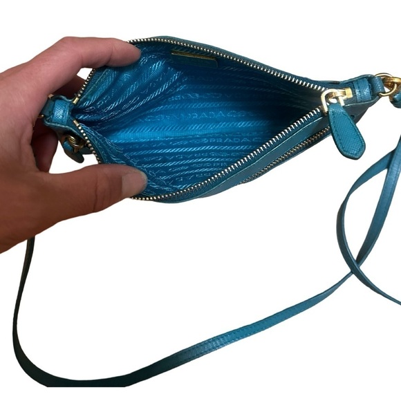 Prada Turquoise Blue Saffiano Leather Top Zip Crossbody Bag - Picture 6 of 7